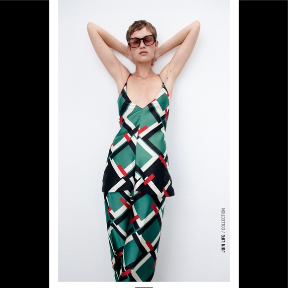 ZARA 2 Piece Geometric Print Pants M and Shirt S - Picture 2 of 5